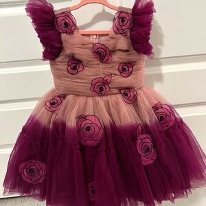 Girls' Ombre Tulle Dress with Floral Appliqué